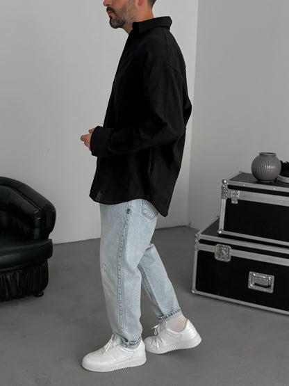 BLACK KNITTED STRIPED SHIRT