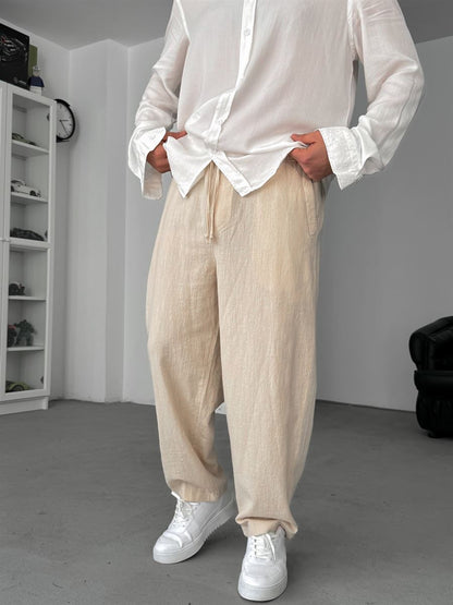 BEIGE LINEN TEXTURED TROUSERS