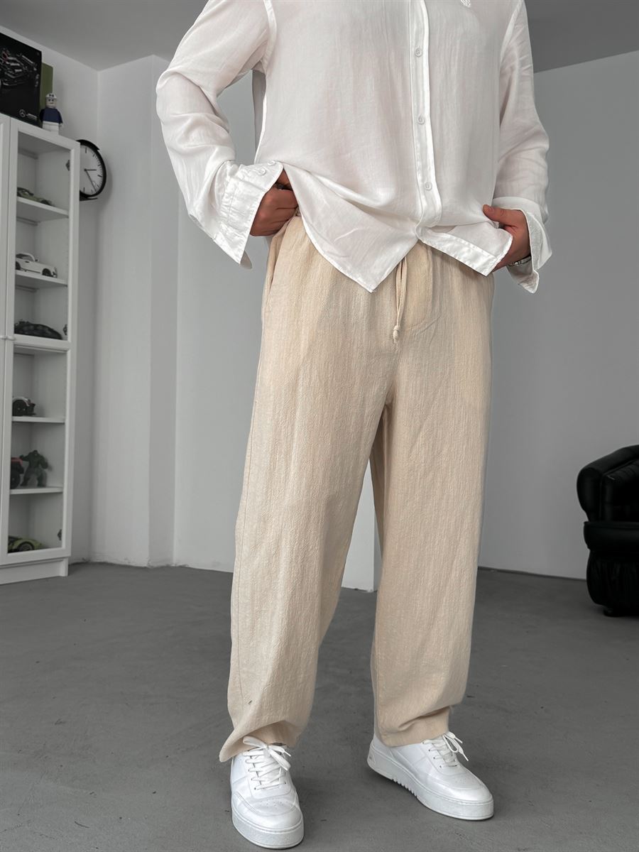 BEIGE LINEN TEXTURED TROUSERS