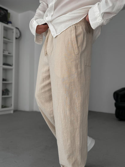 BEIGE LINEN TEXTURED TROUSERS