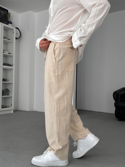 BEIGE LINEN TEXTURED TROUSERS