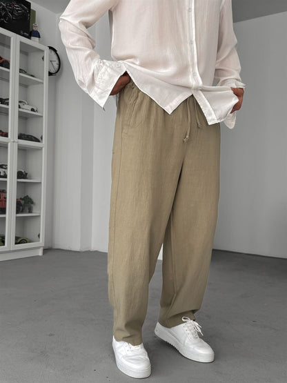 LIGHT KHAKI LINEN TEXTURED TROUSERS