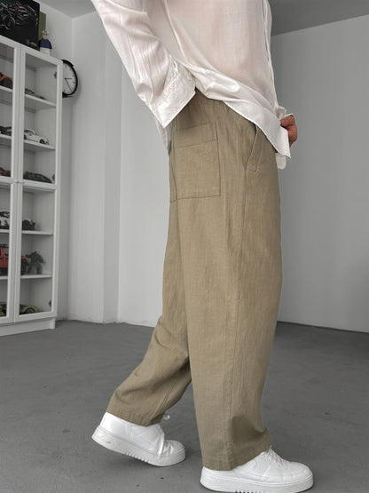 LIGHT KHAKI LINEN TEXTURED TROUSERS