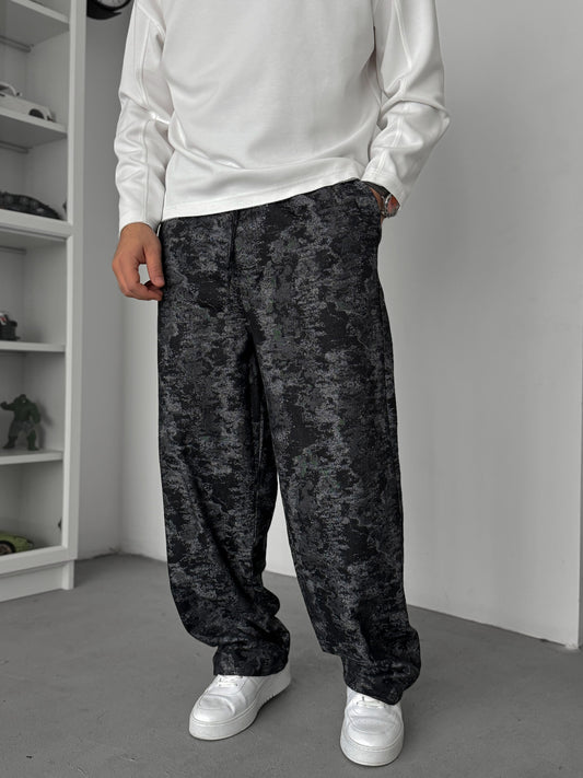 BLACK JACQUARD BAGGY PANTS