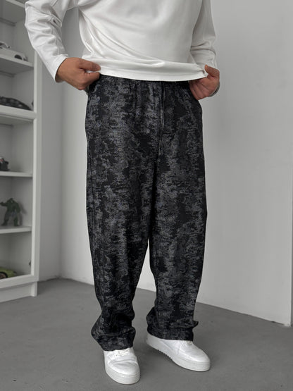 BLACK JACQUARD BAGGY PANTS