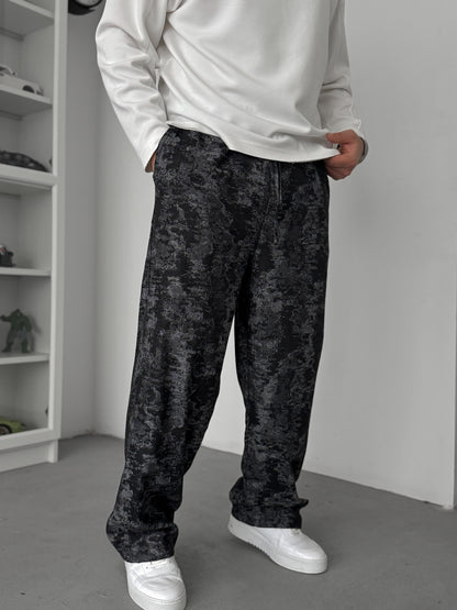 BLACK JACQUARD BAGGY PANTS
