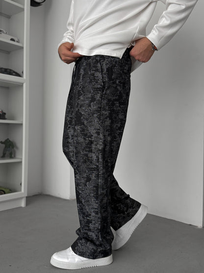 BLACK JACQUARD BAGGY PANTS