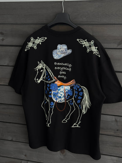 BLACK FLORAL EMBROIDERED T-SHIRT