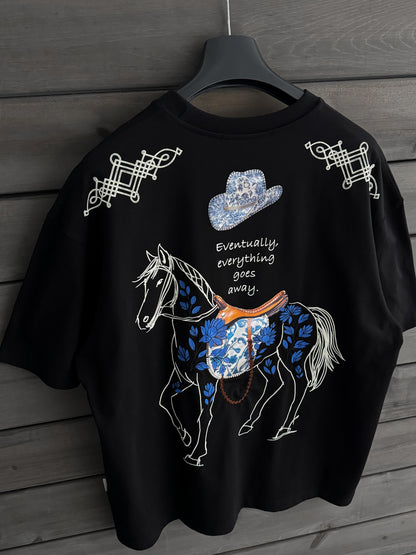 BLACK FLORAL EMBROIDERED T-SHIRT