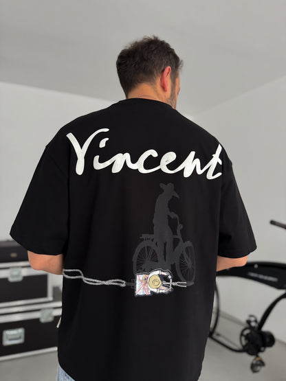 BLACK VINCENT EMBROIDERED T-SHIRT