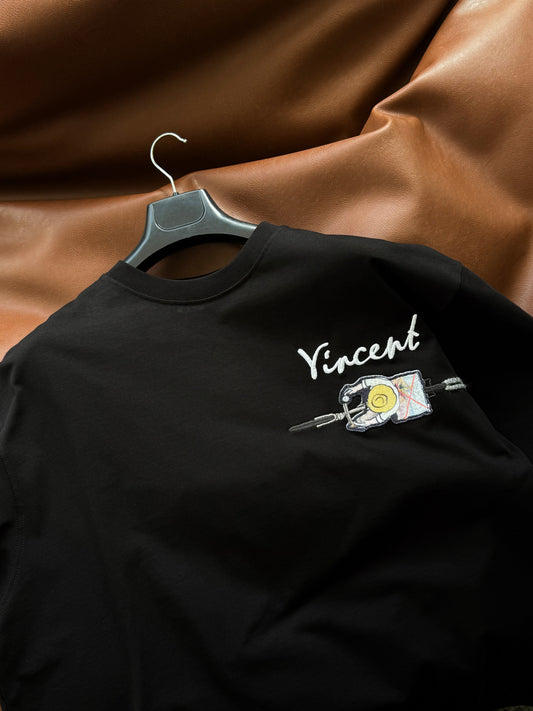 BLACK VINCENT EMBROIDERED T-SHIRT