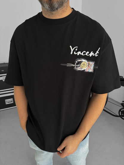 BLACK VINCENT EMBROIDERED T-SHIRT
