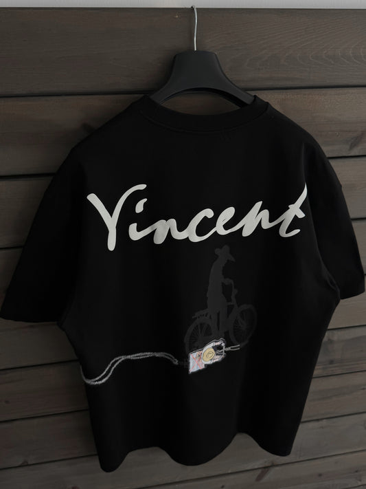 BLACK VINCENT EMBROIDERED T-SHIRT