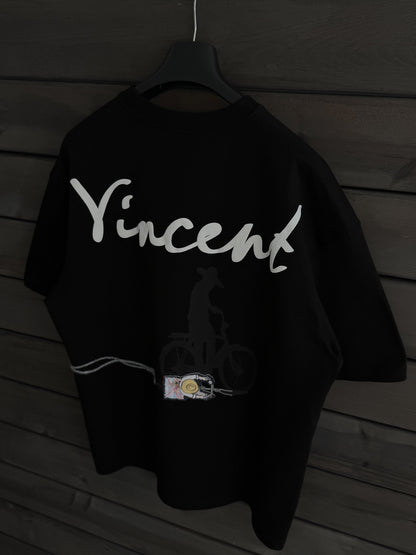 BLACK VINCENT EMBROIDERED T-SHIRT