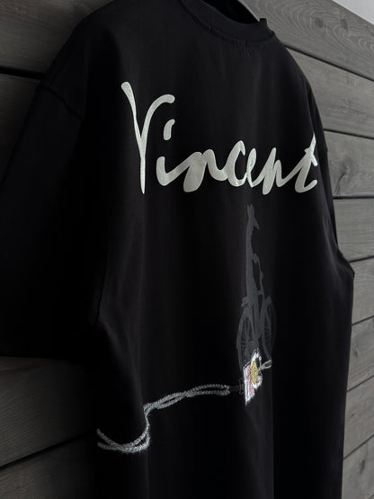 BLACK VINCENT EMBROIDERED T-SHIRT