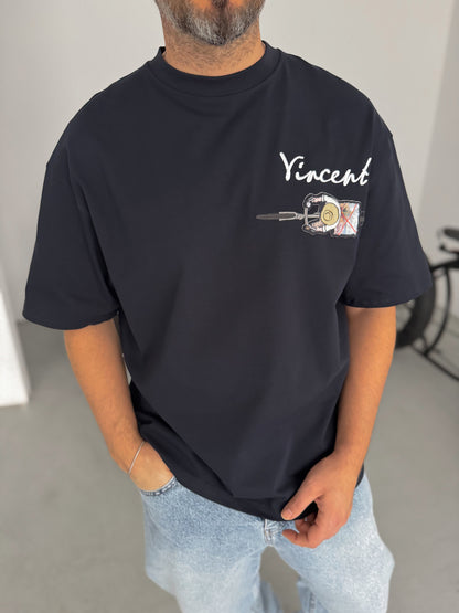 NAVY BLUE VINCENT EMBROIDERED T-SHIRT