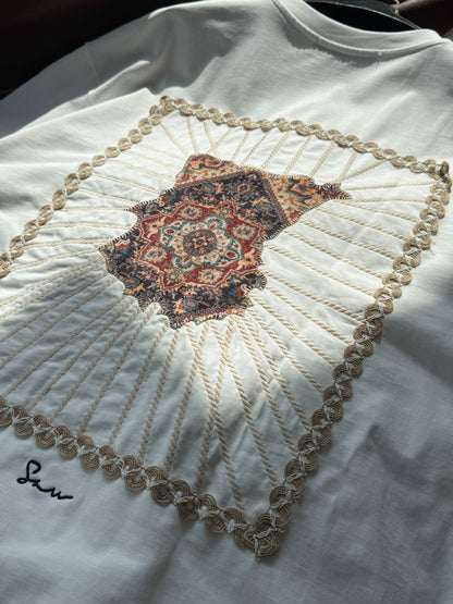 WHITE KNITTED FRAME T-SHIRT