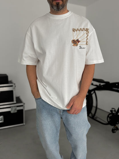 WHITE KNITTED FRAME T-SHIRT