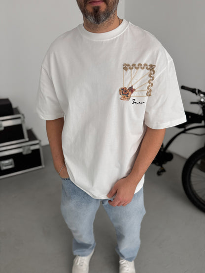 WHITE KNITTED FRAME T-SHIRT