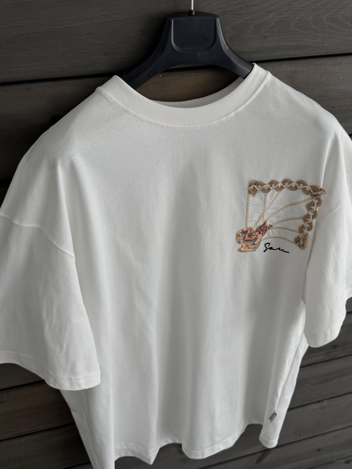 WHITE KNITTED FRAME T-SHIRT