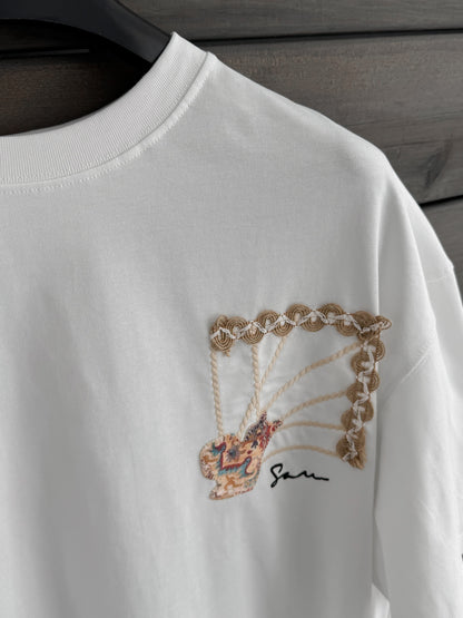 WHITE KNITTED FRAME T-SHIRT