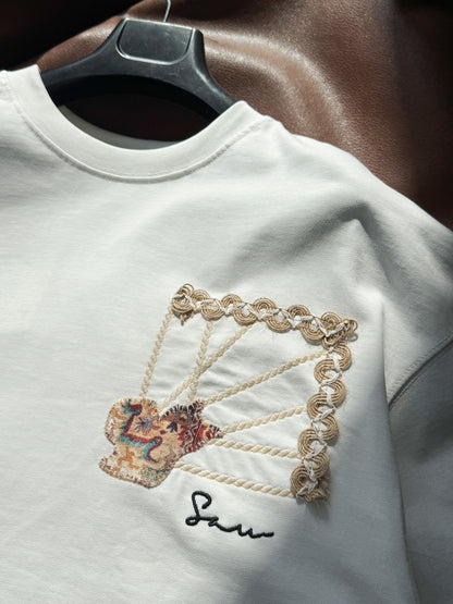 WHITE KNITTED FRAME T-SHIRT