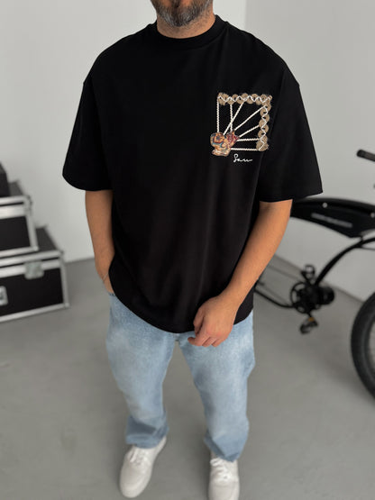 BLACK KNITTED FRAME T-SHIRT
