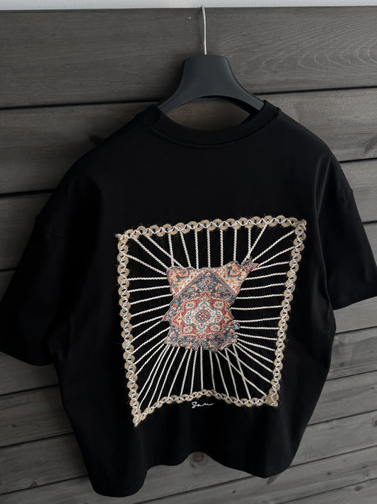 BLACK KNITTED FRAME T-SHIRT