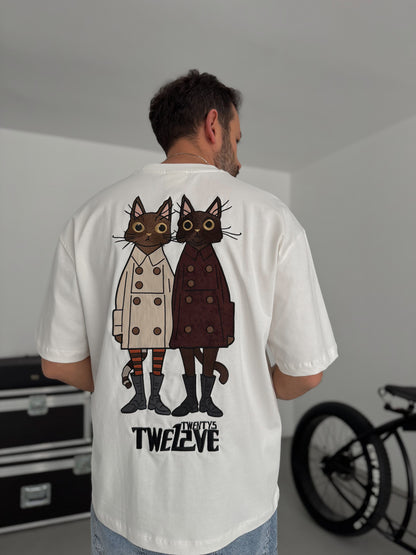 WHITE CAT EMBROIDERY T-SHIRT