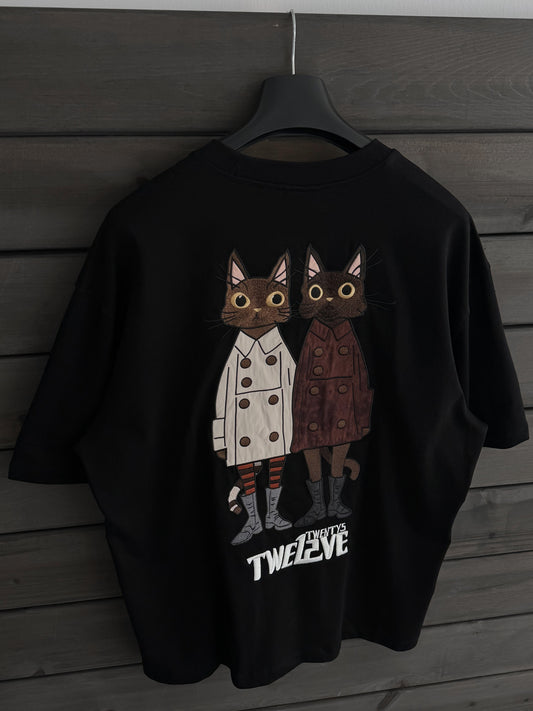 BLACK CAT EMBROIDERY T-SHIRT