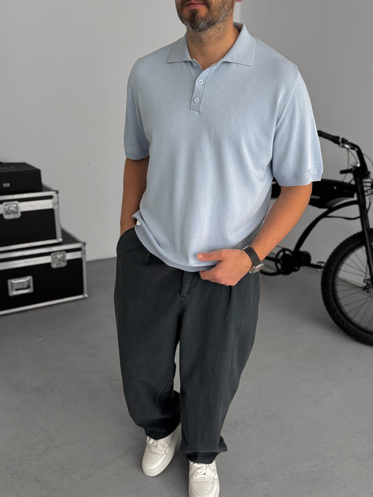 LIGHT BLUE KNIT POLO T-SHIRT