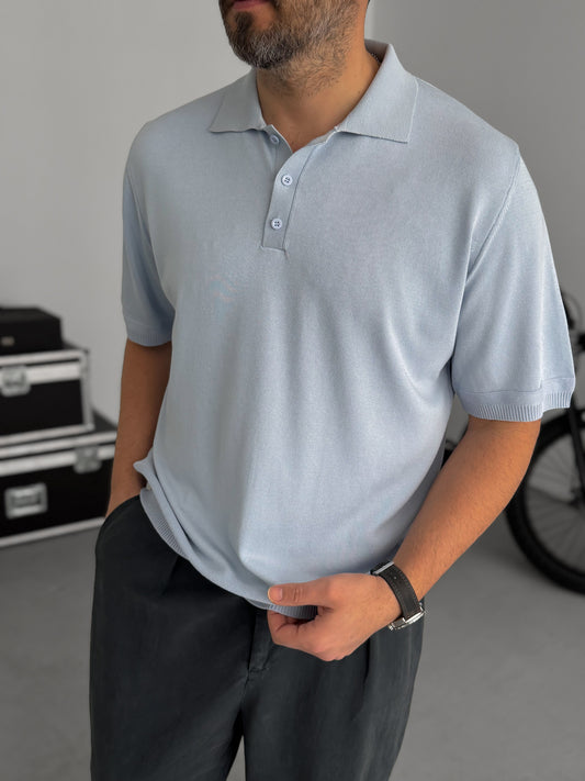 LIGHT BLUE KNIT POLO T-SHIRT