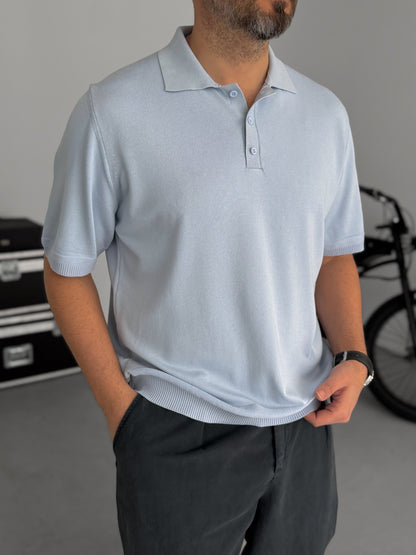 LIGHT BLUE KNIT POLO T-SHIRT