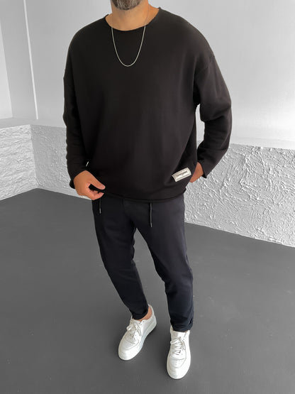 Black No Collar Basic Sweatshirt