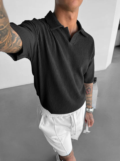 BLACK RIBBED POLO T-SHIRT