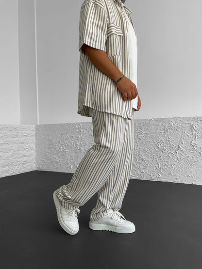 White DC Striped Linen Trousers