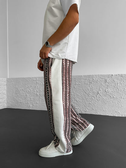 White Ethnic Striped Trouser