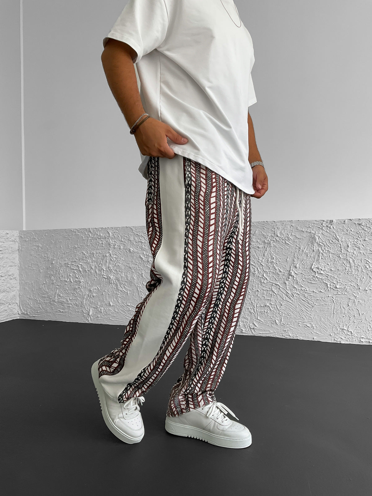 White Ethnic Striped Trouser