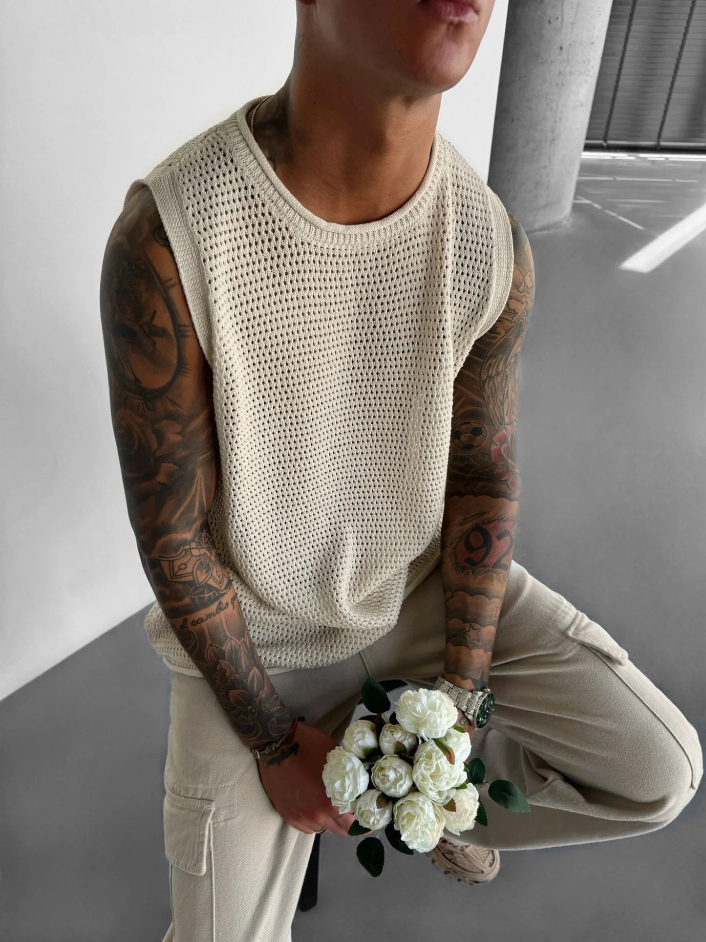 BEIGE KNIT TANK TOP