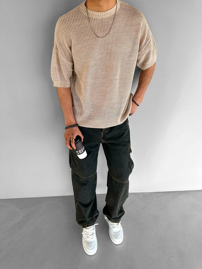 BEIGE KNITTED T-SHIRT