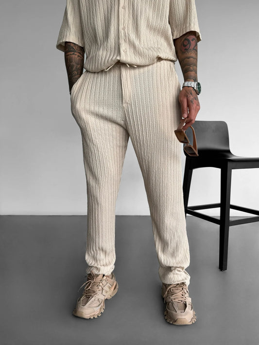 BEIGE LOOSE FIT STRUCTURED TROUSERS