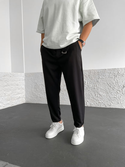 BLACK FOLDED ANKLE TROUSER