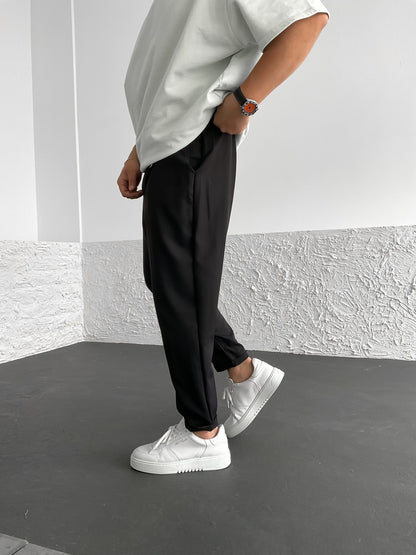 BLACK FOLDED ANKLE TROUSER