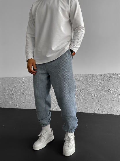 Blue Ribbed Knee Detailed Jogger