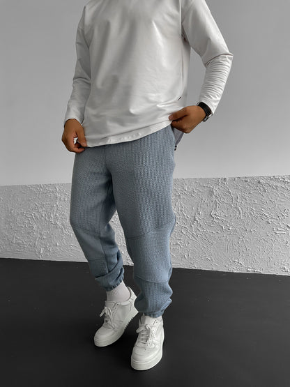 Blue Ribbed Knee Detailed Jogger