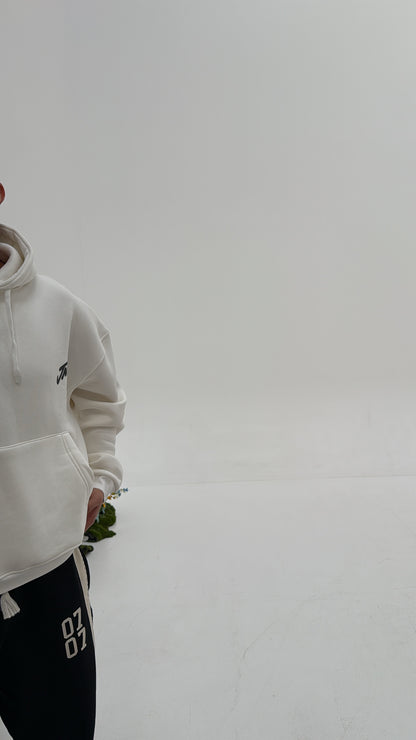 WHITE BASIC PRINTED HOODIE