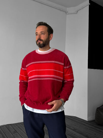 CLARET RED STRIPED WOOL SWEATSHIRT