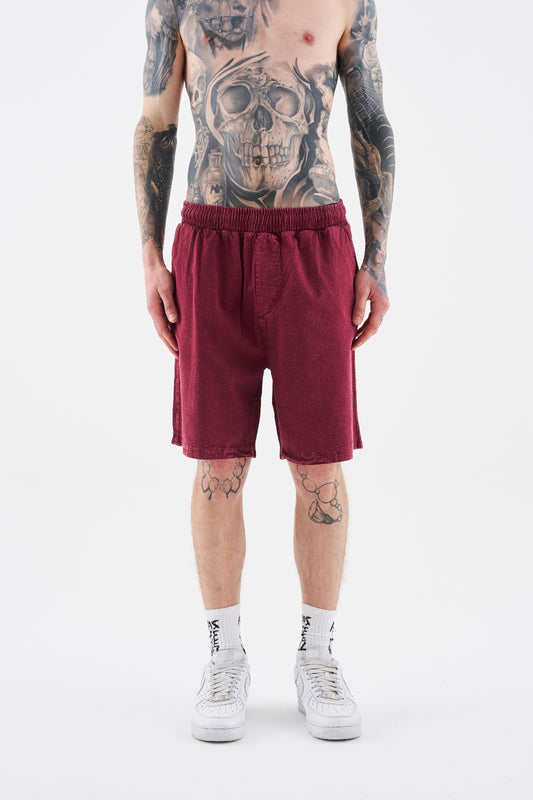 BURGUNDY EFFECTED WASHING SHORTS