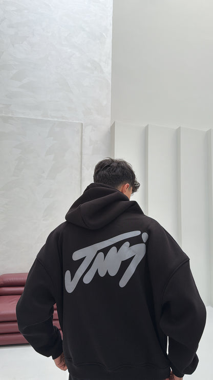 BLACK BASIC PRINTED HOODIE