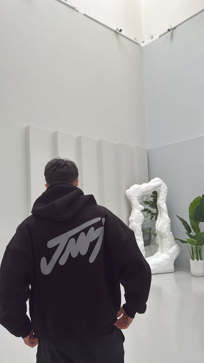 BLACK BASIC PRINTED HOODIE